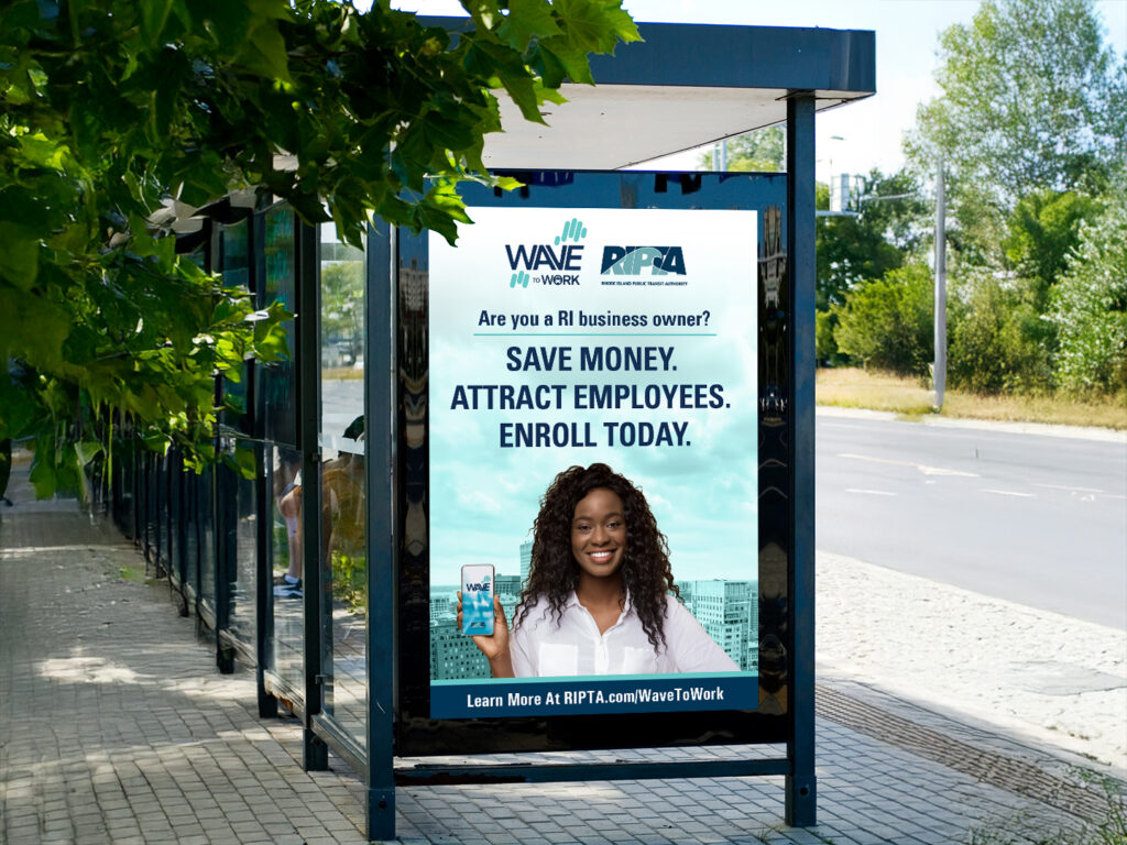 Outdoor advertising billboard at the bus stop.