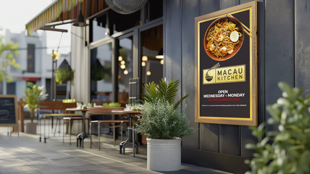 Outdoor blank restaurant menu board mockup presented outside a cafe with customizable menu items