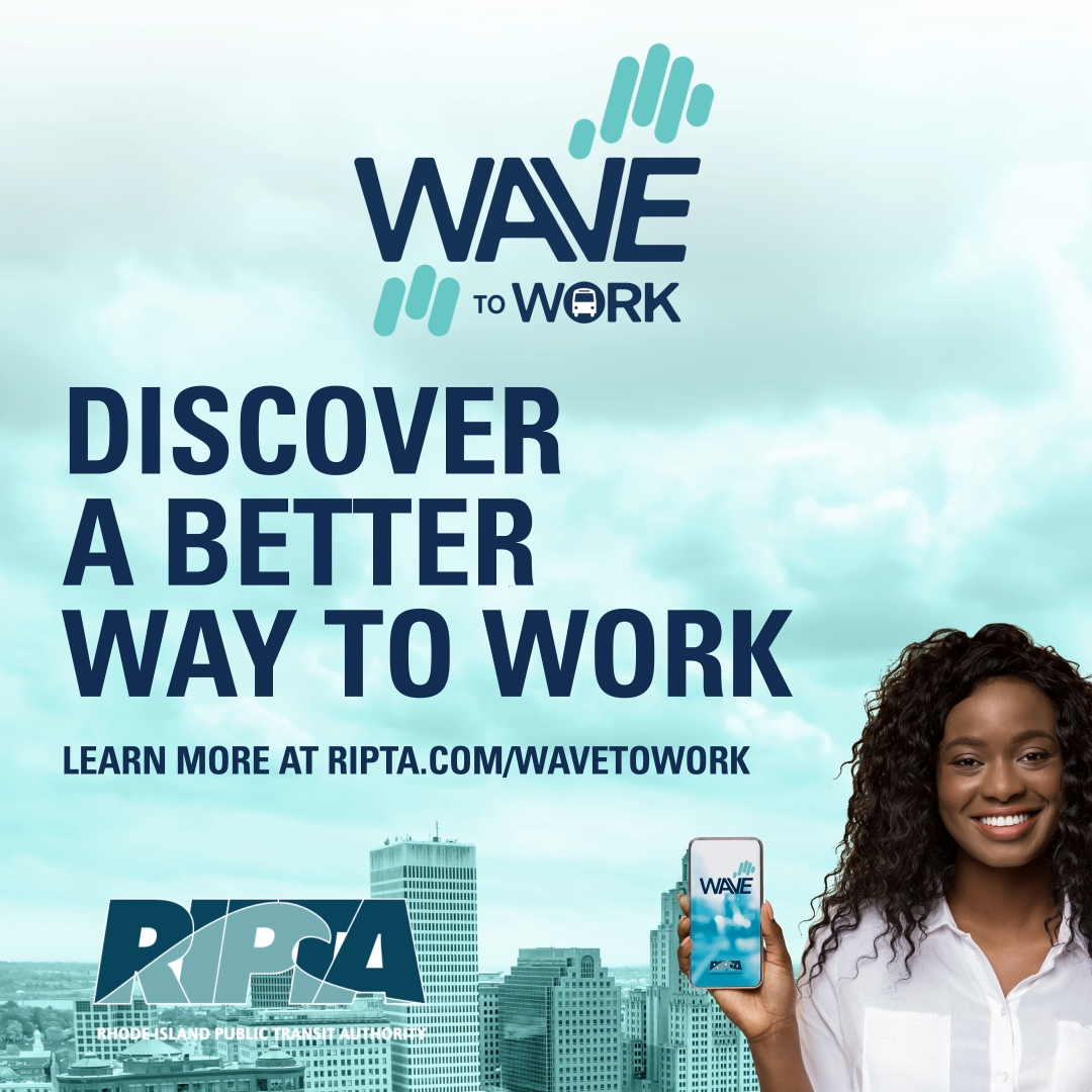 an advertisement for RIPTA's Wave to Work program, in English