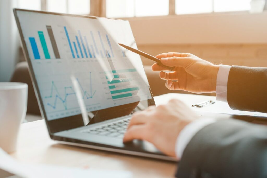 marketing director reviewing a market dashboard